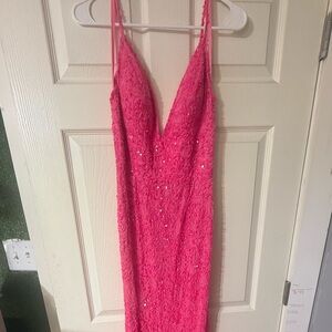 Elegant Pink Sequin Prom Pageant Gown